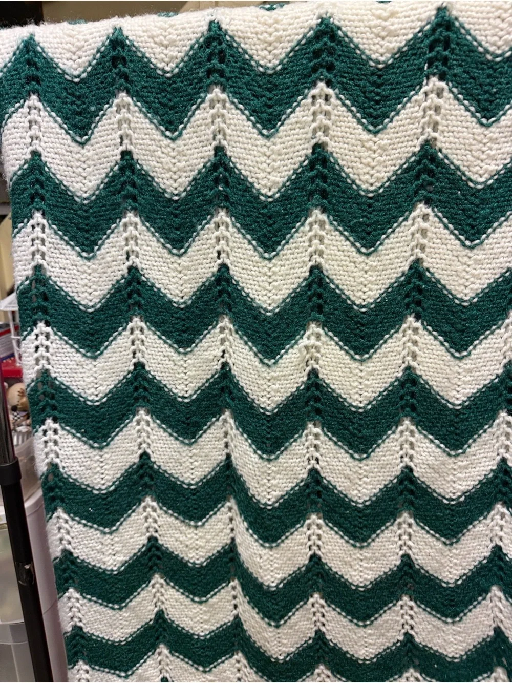 Chevron Knit Throw Blanket - Green & Cream Cozy Accent